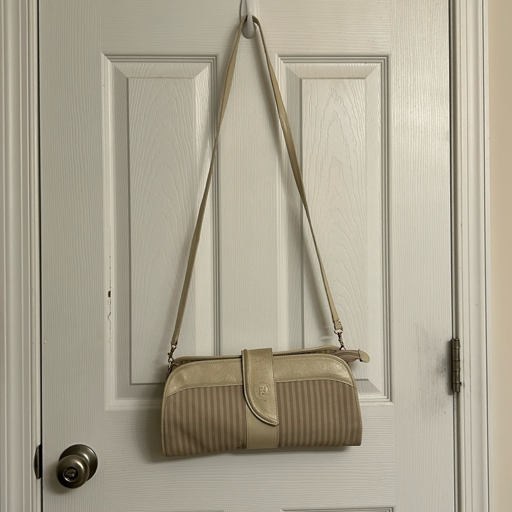 Vintage Fendi Cream Beige Cross Body or Clutch Leather/Fabric Handbag & Dust Bag - Picture 5 of 17